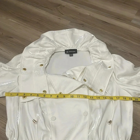 INC International Concepts Moto jacket Cream Shimmer Gold snaps Size S 90s NWOT - Picture 5 of 13